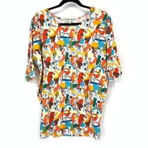 Attic Salt Dolman ASE Fox Sake Tunic T-Shirt Womens Sz Medium All Over Print NEW